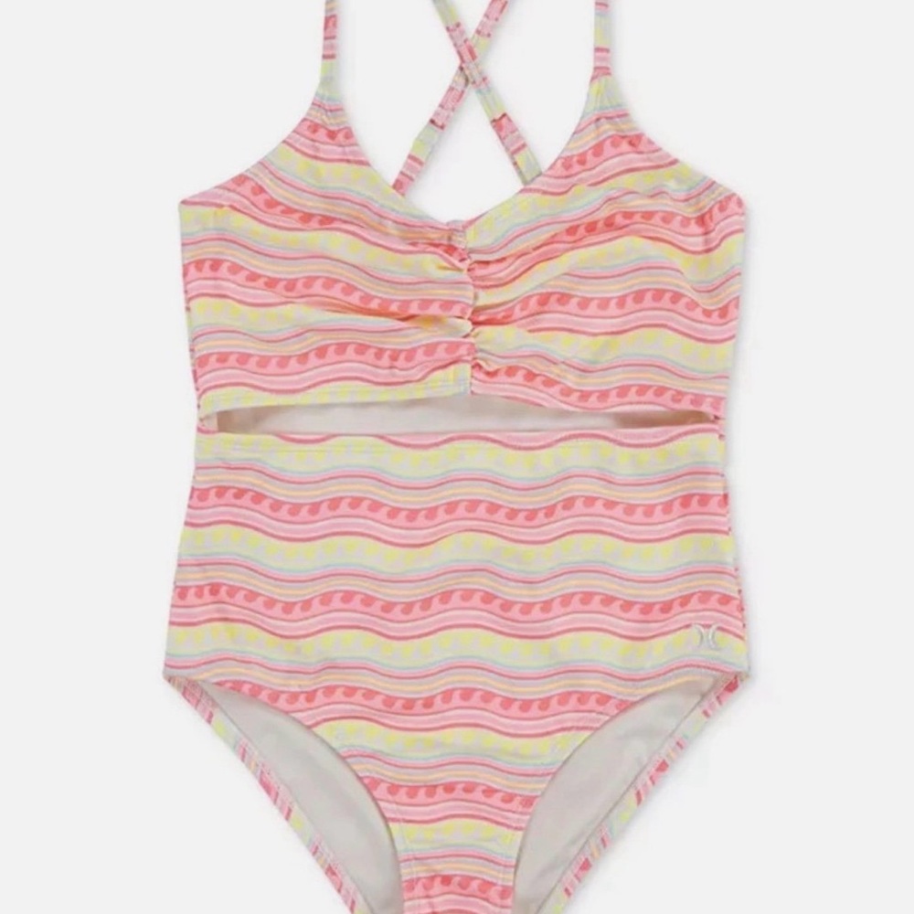 NWT- Hurley Big Girls Cutout One-Piece Swimsuit, Size 16
